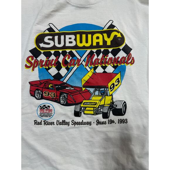 Vintage Subway Sprint Car Nationals Red River Valley Speedway 1993 White T-Shirt - Picture 2 of 5